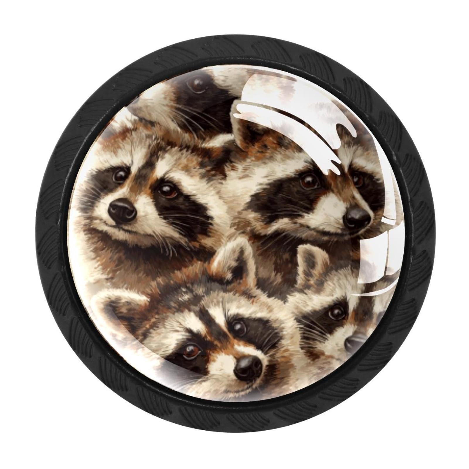 CHENZZZZ 4 Pack Raccoons Pattern (1) Dresser Drawer Cabinet Knobs Black Round Drawer Knob Pull Handle with Screws for Kitchen Wardrobe Cupboard Furniture Decor