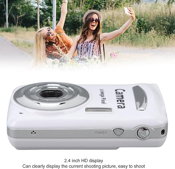 Digital Camera for Photography 16MP Vlogging Camera with 2.4 Inch Screen Compact Travel Camera with 16x Digital Zoom Auto Focus Anti Shake for Beginners (White)