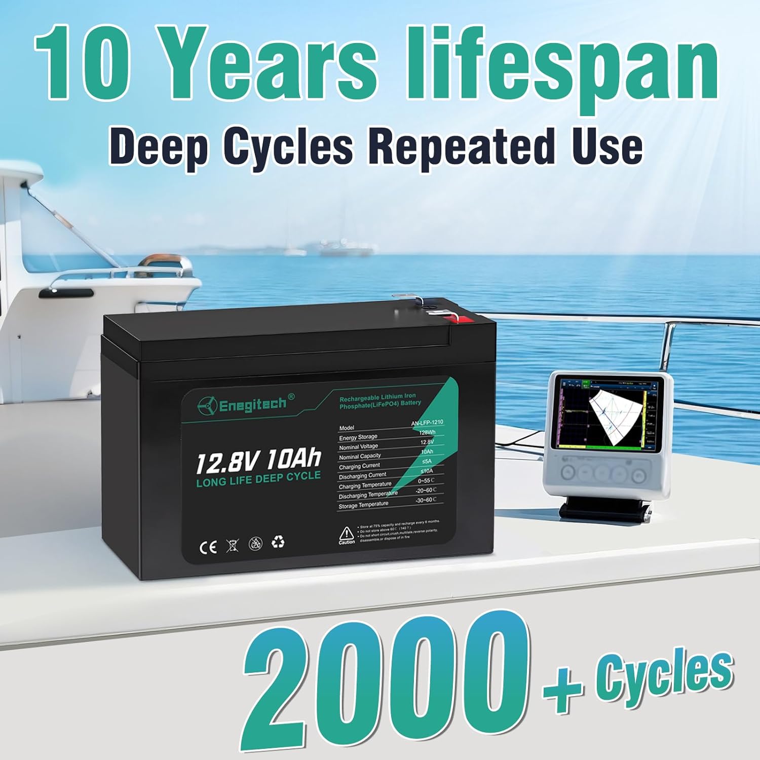 Enegitech 12V 10Ah LiFePO4 Lithium Battery, 2000+ Deep Cycles Rechargeable Battery, Built-in 10A BMS, Perfect for Fish Finders, Small UPS, Solar/Wind Power, Kayaks, Lighting, Ham Radio and More