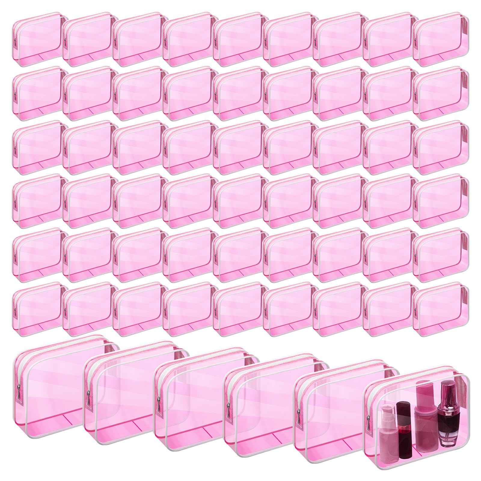 Cunno Clear Makeup Bags Bulk Travel Toiletry Bag 7 x 5.5 x 1.6 Inch PVC Zipper Pouch Waterproof Plastic Cosmetic Case Portable Organizer for Women