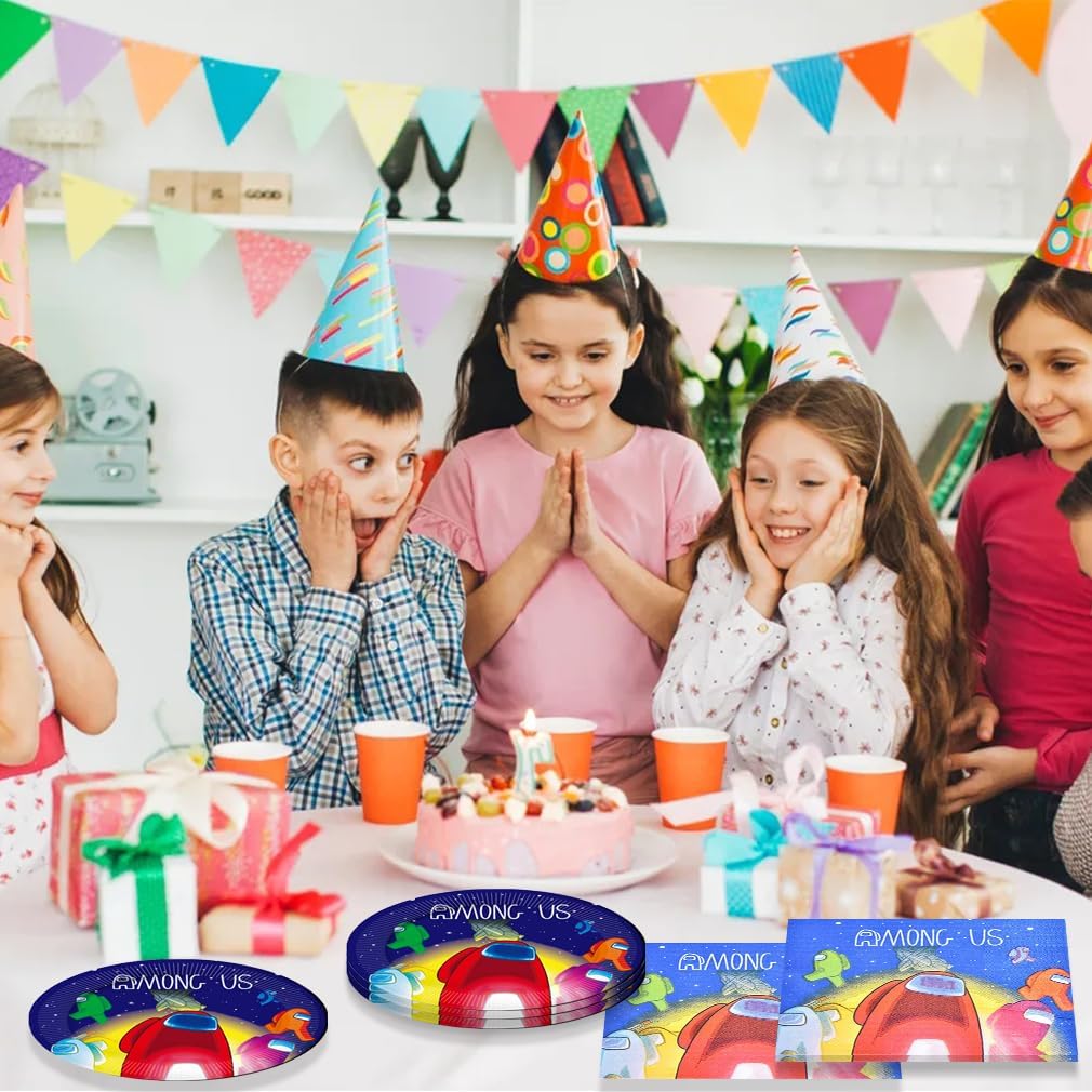 40Pack Among Party Supplies include 20 plates, 20 napkins for the Among birthday party decoration
