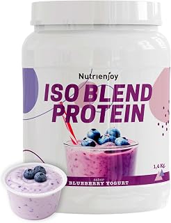 Proteína en Polvo ISO + Whey | 1,4kg | Para Ganar Masa Muscular | Recuperación Rápida y Sostenida | 27g de Proteína por Toma | Bajo en Azúcar y Apta Vegetarianos | Sabor Blueberry Yogurt - Nutrienjoy