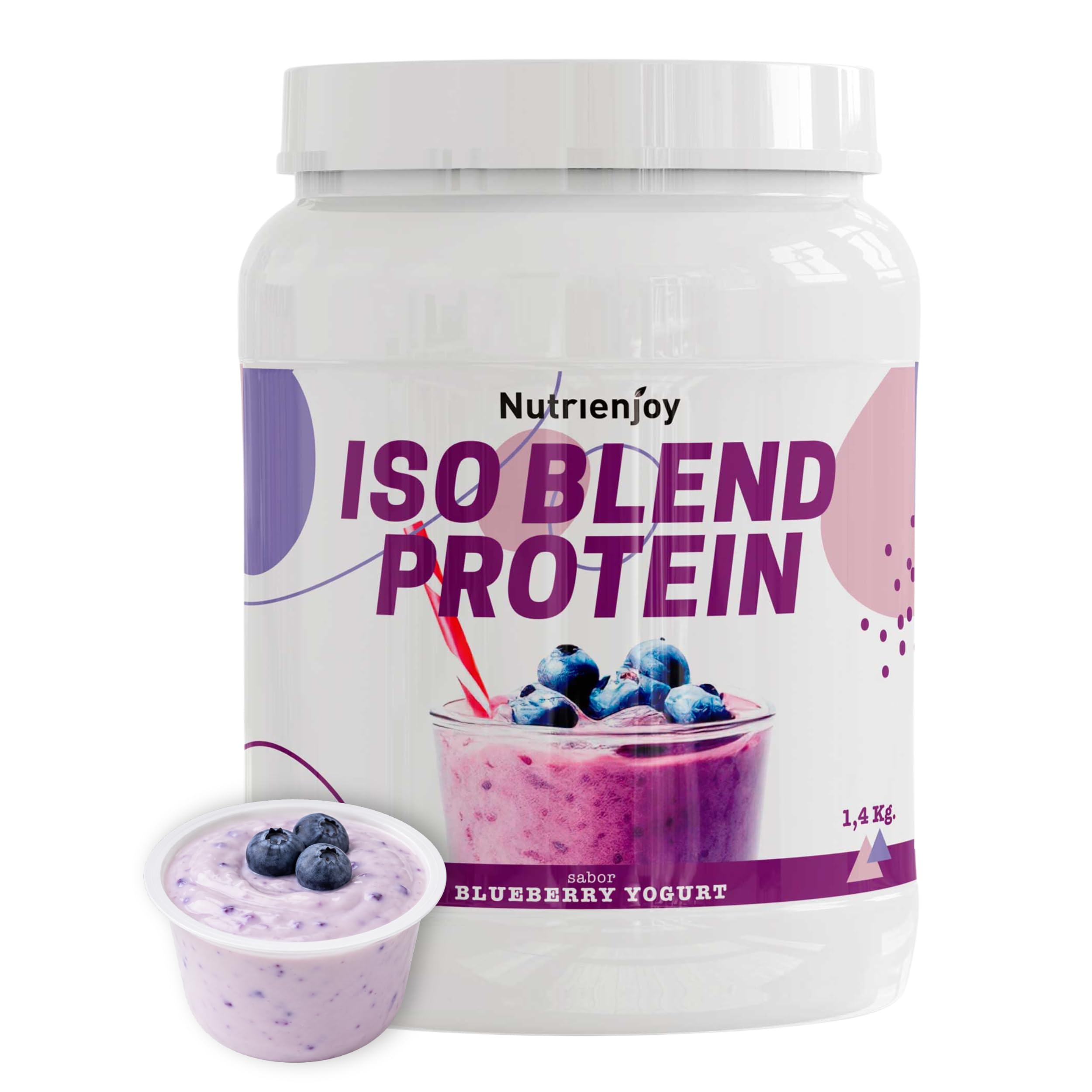 Proteína en Polvo ISO + Whey | 1,4kg | Para Ganar Masa Muscular | Recuperación Rápida y Sostenida | 27g de Proteína por Toma | Bajo en Azúcar y Apta Vegetarianos | Sabor Blueberry Yogurt - Nutrienjoy