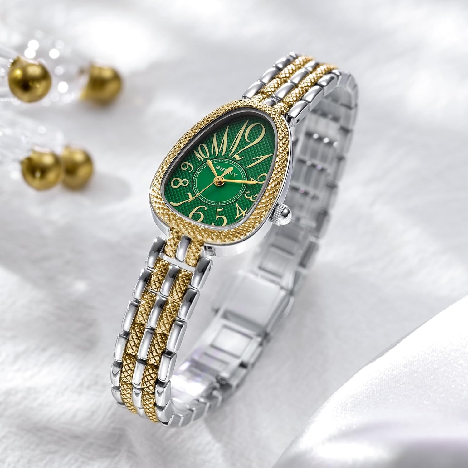 BERNY Silver and Gold Watches for Women, Dainty Two-Tone Ladies Wrist Watch, Vintage Serpent Series Watch, Women’s Luxury Birthday Gifts, Japanese Quartz Movement All Stainless Steel 3ATM Waterproof