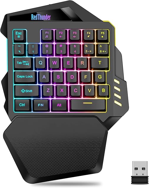 RedThunder G60 2.4Ghz Wireless RGB One-Handed Gaming Keyboard, 35-key Mini Design, Ergonomic Non-slip Comfortable Hand Rest, Rechargeable 2000mAh Battery, Suitable For PC, PS4, PS5, Xbox One.