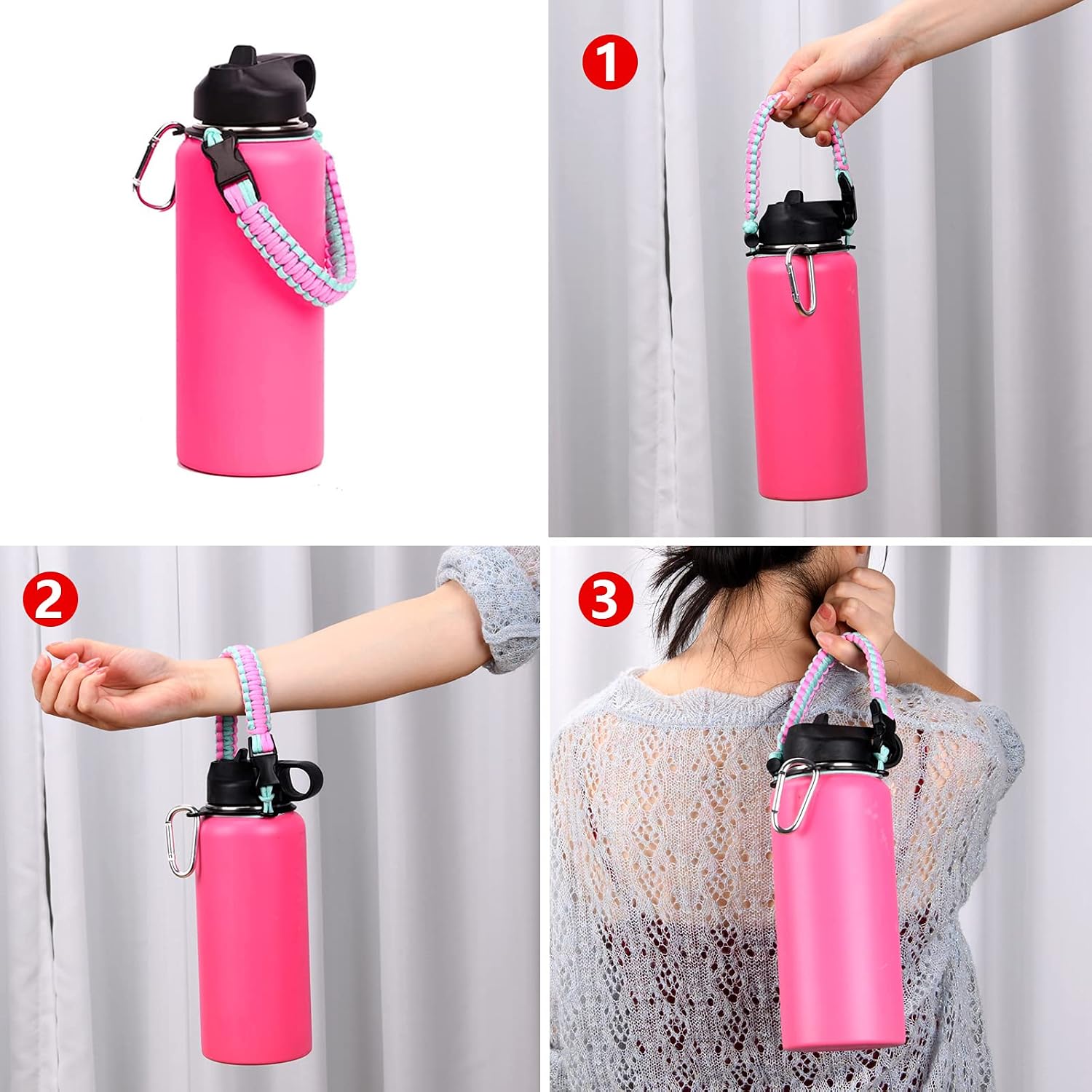 Wongeto Paracord Handle Shoulder Strap,Compatible with Hydro Flask Wide Mouth Water Bottles 12oz - 64 oz（(Not Compatible for The New Hydro Flask 2.0), Bottle Strap for Walking Hiking Camping