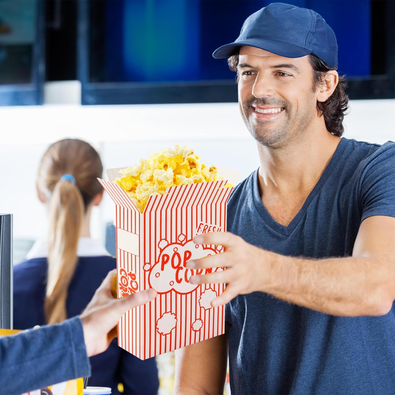 200Pcs Popcorn Boxes Containers 1.25 Oz Paper Popcorn Buckets Red and White Striped Close-Top Cardboard Pop Corn Bowls Individual Servings Bags for Party Movie Night