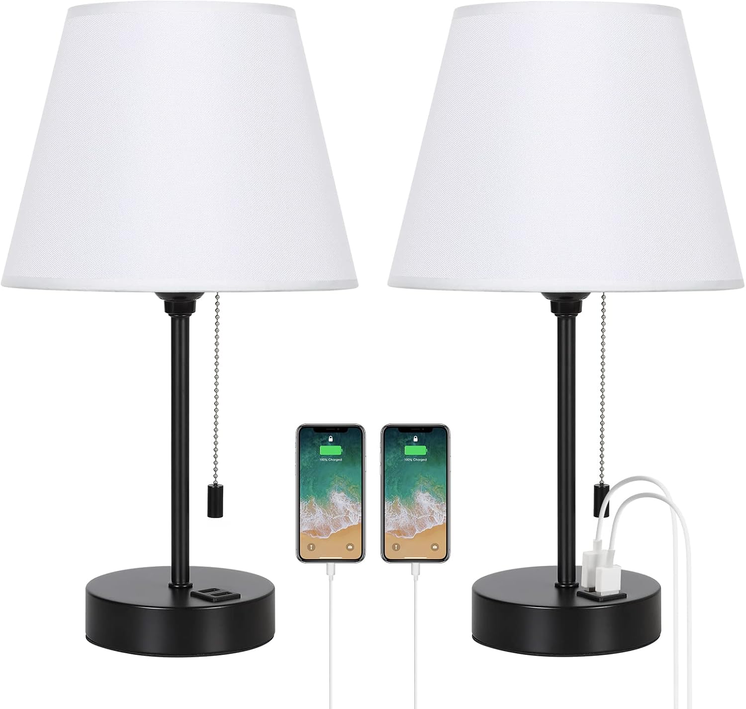 MOOACE Dual USB Bedside Table Lamps, Bedside Lamps Set of 2