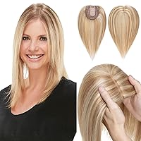 Vista 29 de Hairro Topper de cabello humano, clips en extensiones 100% reales con base de seda de 4 x 4.7 pulgadas para mujer, para línea de cabello alto/cubrir