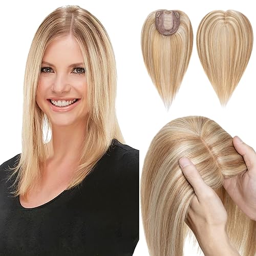 Miniatura 29 de Hairro Topper de cabello humano, clips en extensiones 100% reales con base de seda de 4 x 4.7 pulgadas para mujer, para línea de cabello alto/cubrir
