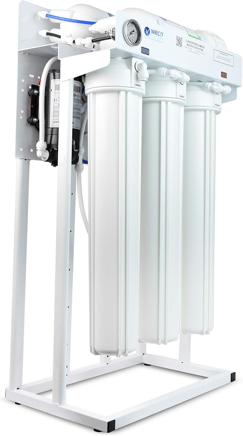 WECO Light Commercial Reverse Osmosis Water Filtration System - Floor Standing Water Purification System - High Capacity Water Filter System with Dual Booster Pumps & Automated Water Pressure Sensors