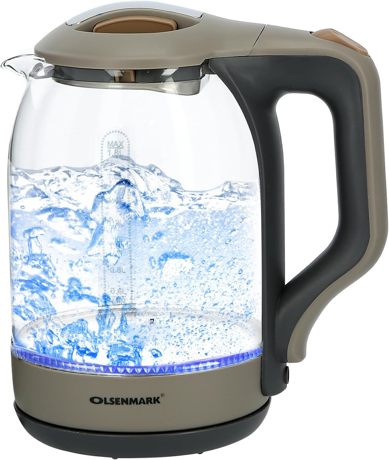 Olsenmark OMK2394 Illuminating Glass Kettle | Boil Dry Protection & Auto Shut Off | Fast Boil & Easy to Clean | Ideal for Hot Water, Tea or Coffee | 1.8L Cordless Kettle | 1500W