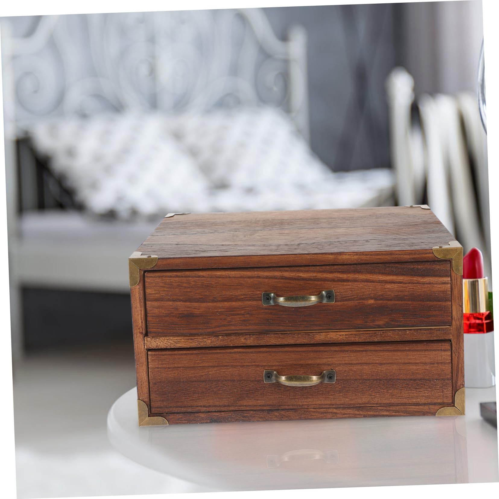 OUNONA Vintage Holzbox mit Schubladen Schreibtisch Organizer für Home Office 2 Schubladen Großzügiger Stauraum Ordentliche Aufbewahrung