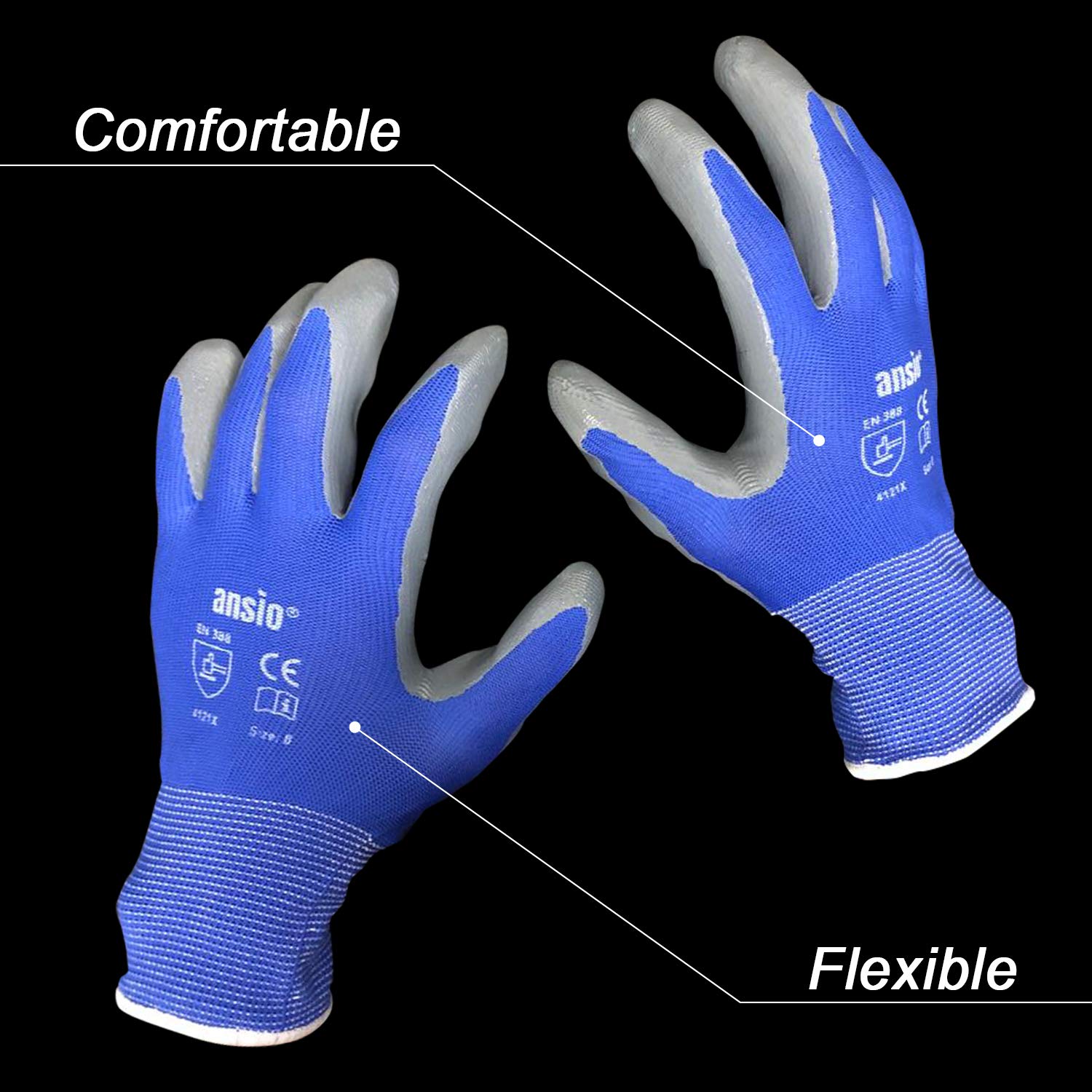 ANSIO PU Coated Nylon Non Slipy Safety Work Gloves Handling Gloves with secure Grip (M (Pack of 10), Blue - Nitrile) - Image 5