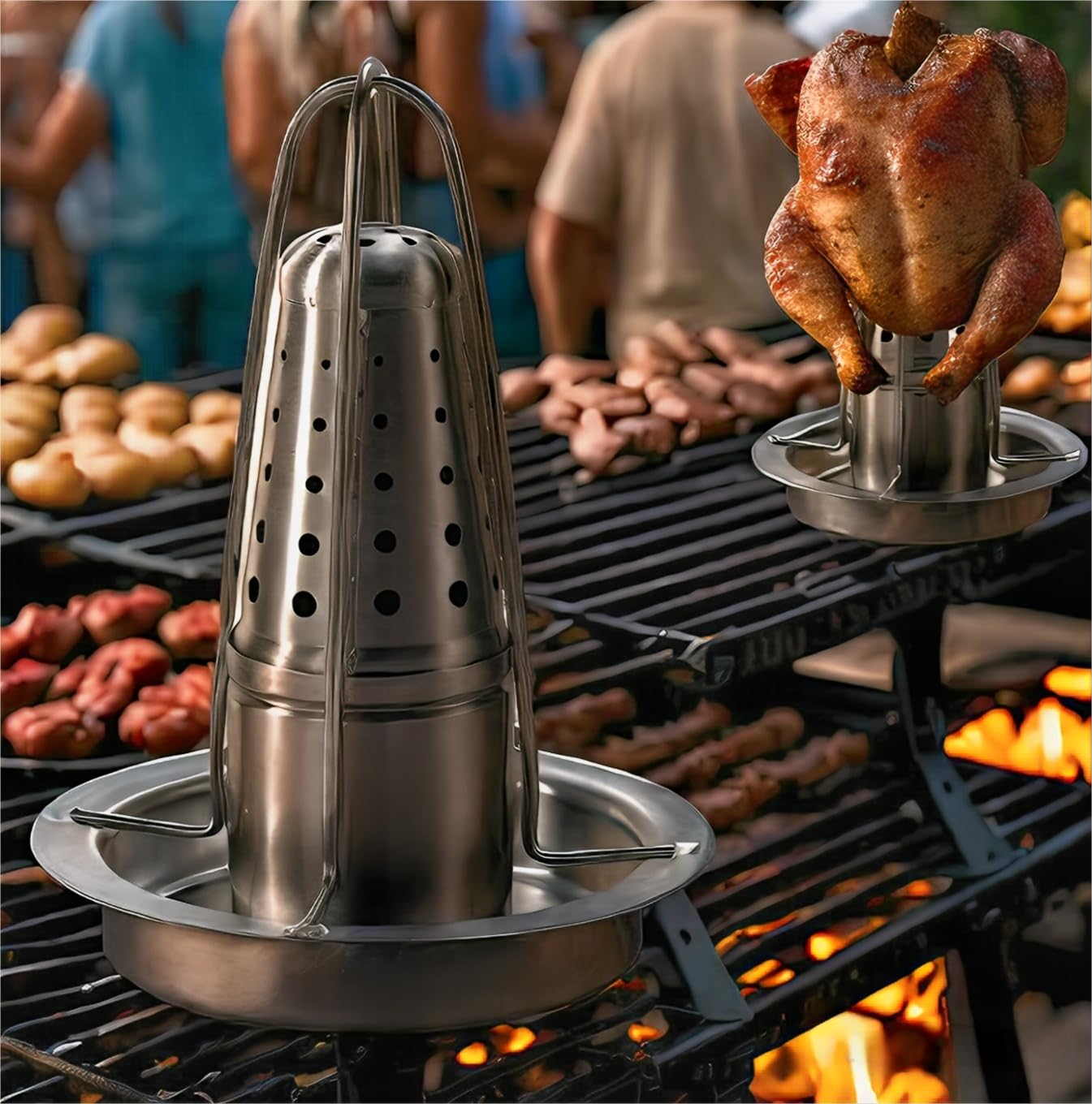 AMOZO Hähnchenbräter - Das Neue Edelstahl Hähnchenhalter - Bierdose Hähnchengriller - Geflügelbräter mit Aromabehälter (1)