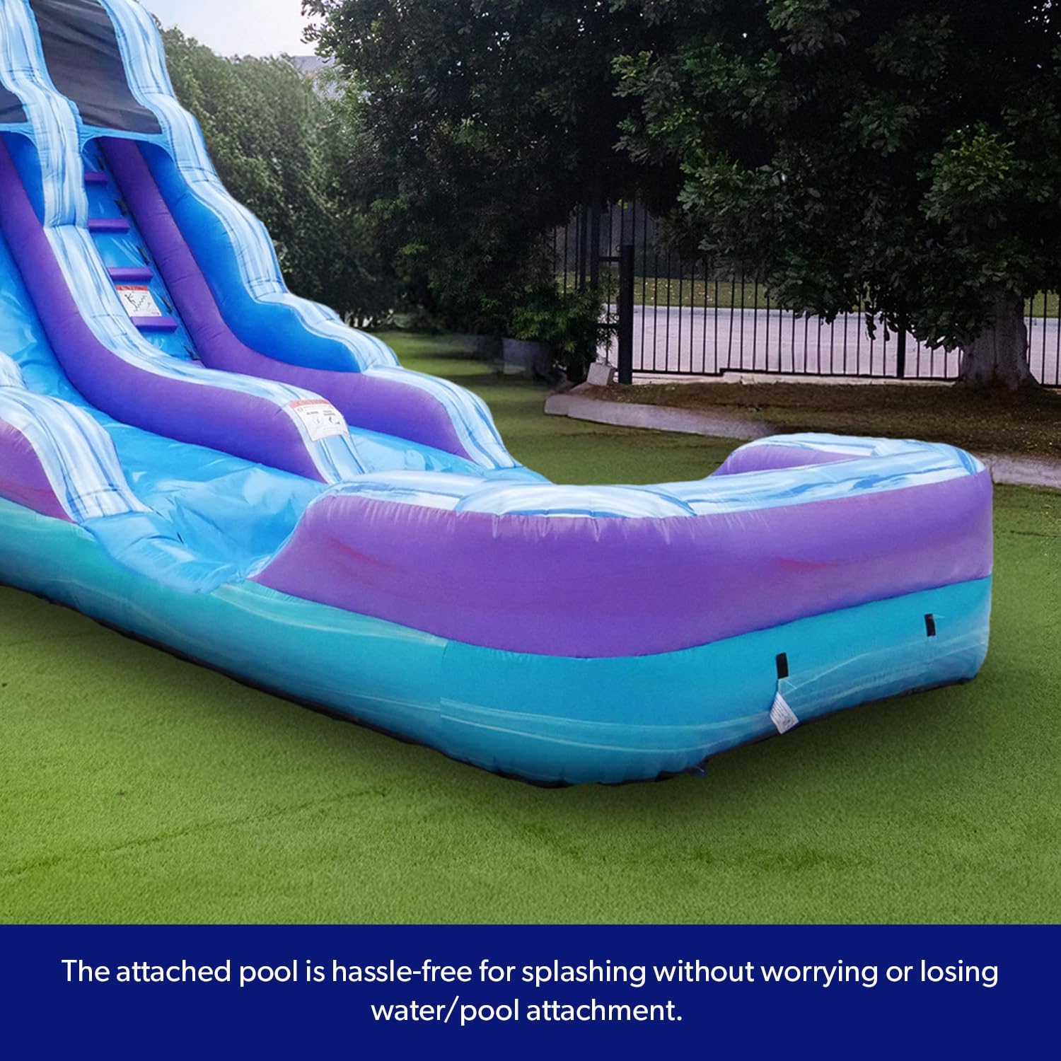 HeroKiddo 16ft Tall Ocean Wave Inflatable Water Slide with Attachable Pool & Blower, 24ft Long Commercial Grade PVC, Heavy Duty Wet/Dry Slide for Kids & Adults,Front Load Entry for Easy Supervision