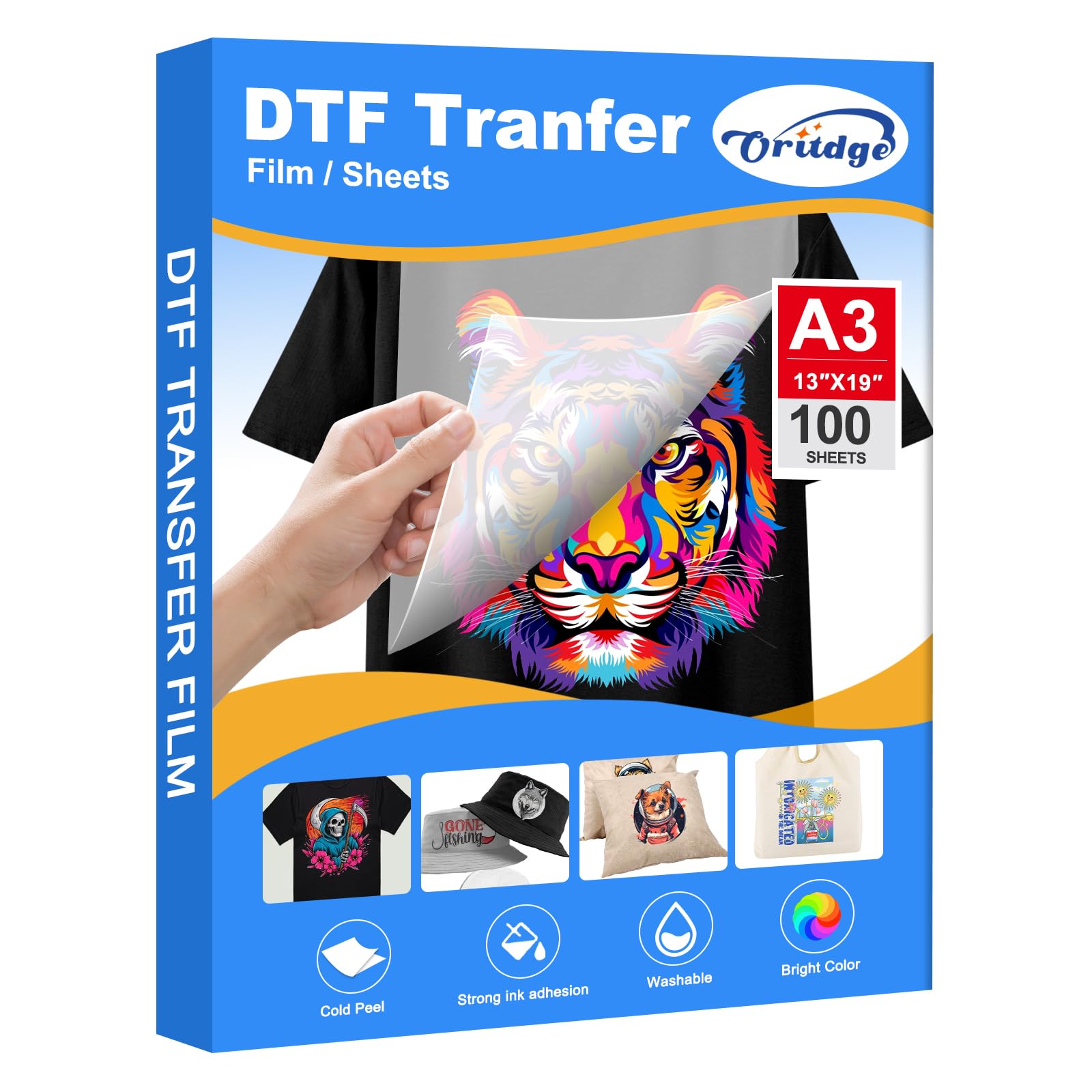 DTF Transfert Film Papier A3(29.7cm x 42cm),100 Feuilles de DTF Transfer Papier pour Epson Inkject Drucker, Film de Transfert Thermique PET direkt sur T-Shirts & Textile