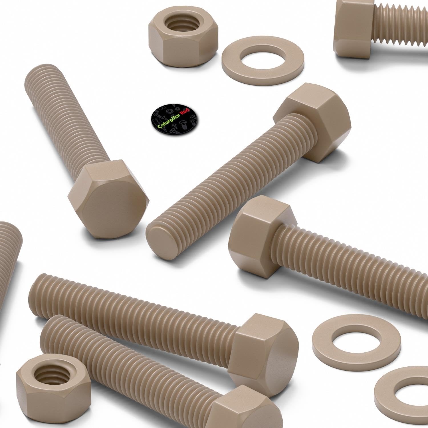 5x Tornillos de cabeza hexagonal naturales de PEEK M12 x 65 mm + tuercas | La cabeza hexagonal se gira con una llave o un vaso y queda sobre la superficie.