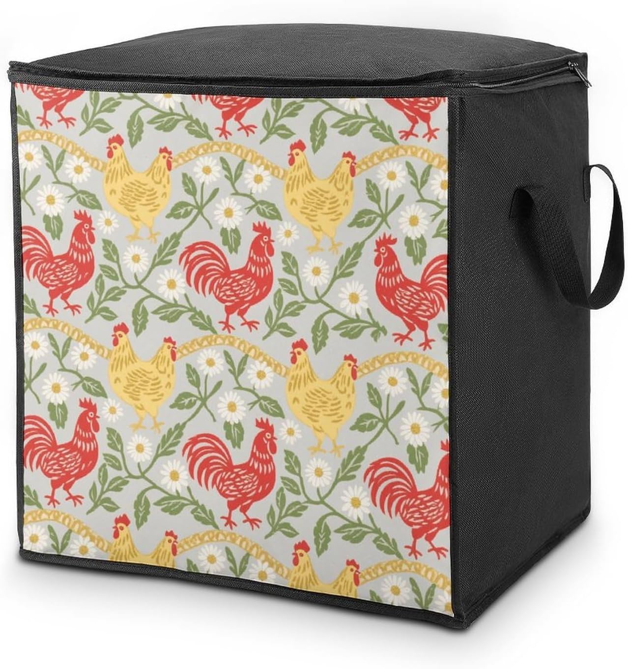 Chicken And Rooster Storage Bag with Zippers And Handle Extra Large Bedding Comforter Storage Bag Foldable Blanket Storage Bags Fabric Moving Bags for Closet Organizer (70L)