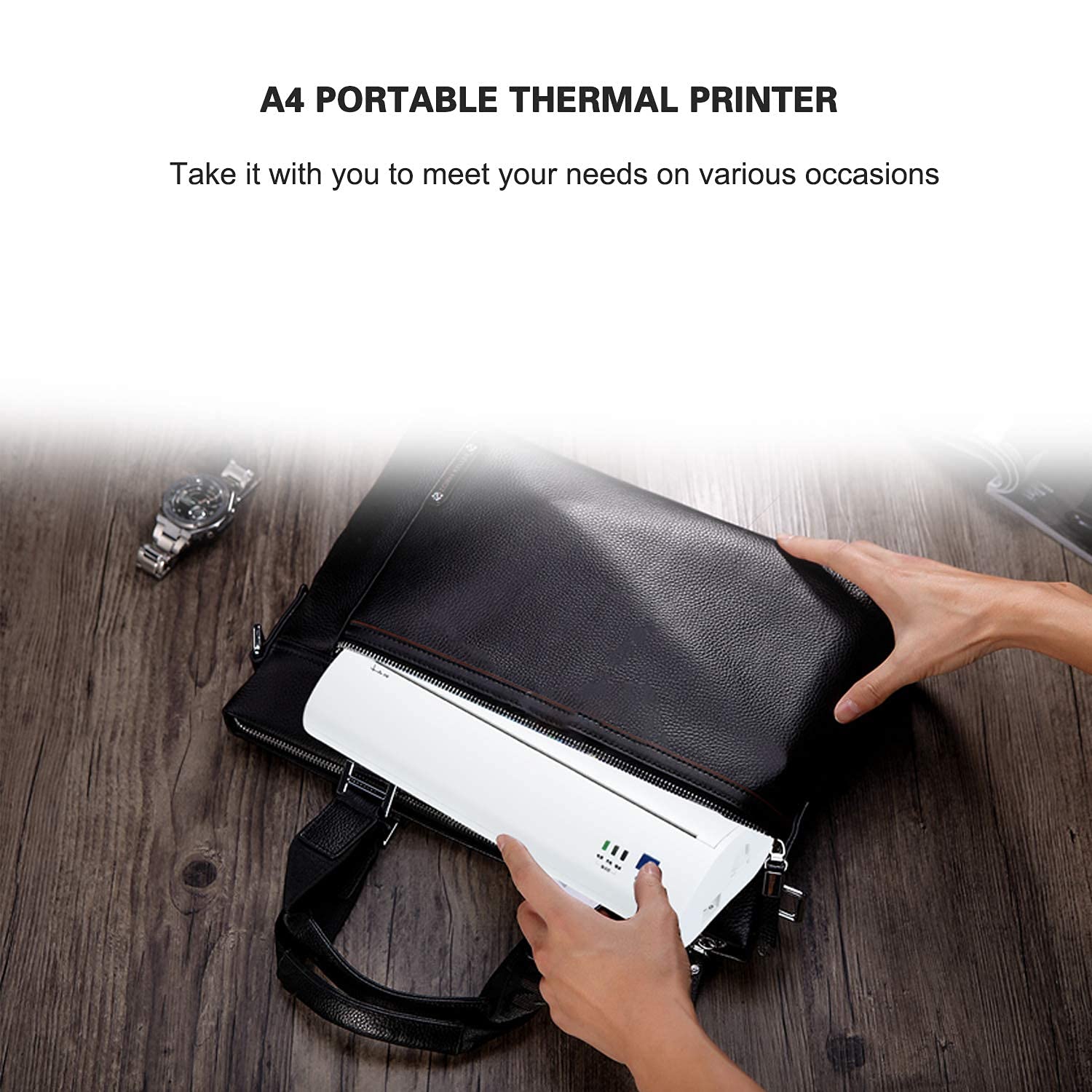 Imprimante Thermique A4, Mini imprimante Photo Mobile 210 mm Connexion USB Portable 203 Dpi BT Compatible avec Windows
