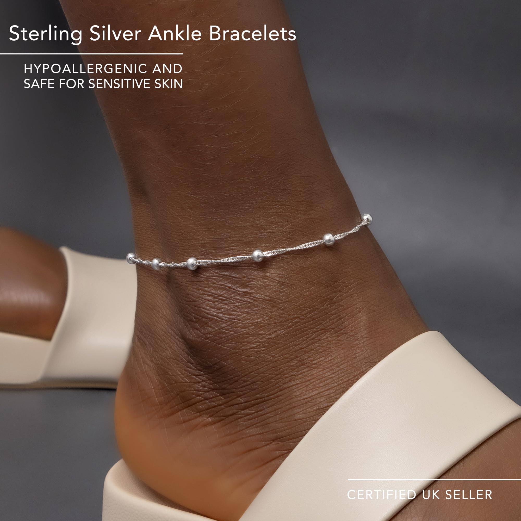 Amberta Tobillera Plata de Ley 925 para Mujer | Pulsera Tobillera Plata Italiana | Joyas Verano