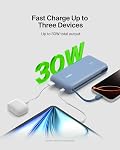 Chargeur portable Belkin, Power Bank avec câble intégré 20000 mAh 30W - Charge rapide USB C Power Delivery, chargeur iPhone - Série iPhone 16, iPad Pro, Série Galaxy S25, et plus - Bleu
