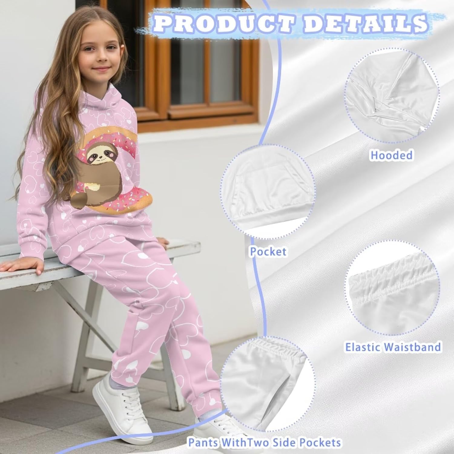 Renewold Girls Long Sleeve Tracksuits Kids Hoodie Sweatshirt and Jogger Sweatpants 2 Piece Set 4-12 Years Sweatsuits