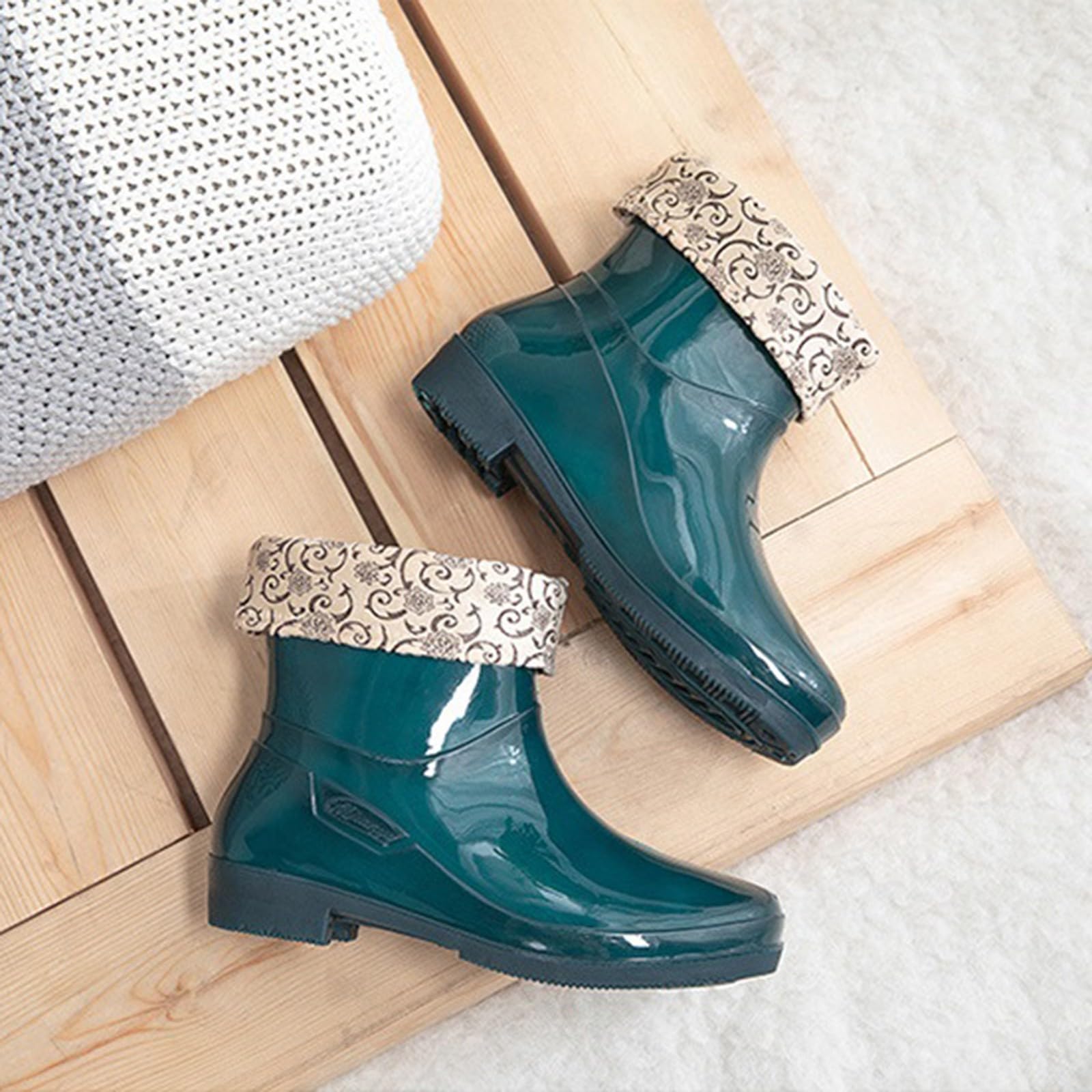 Botas de goma forradas para mujer, botas de lluvia cortas de goma, botas de lluvia, antideslizantes, zapatos de goma, zapatos de jardín, botines impermeables, botas de lluvia