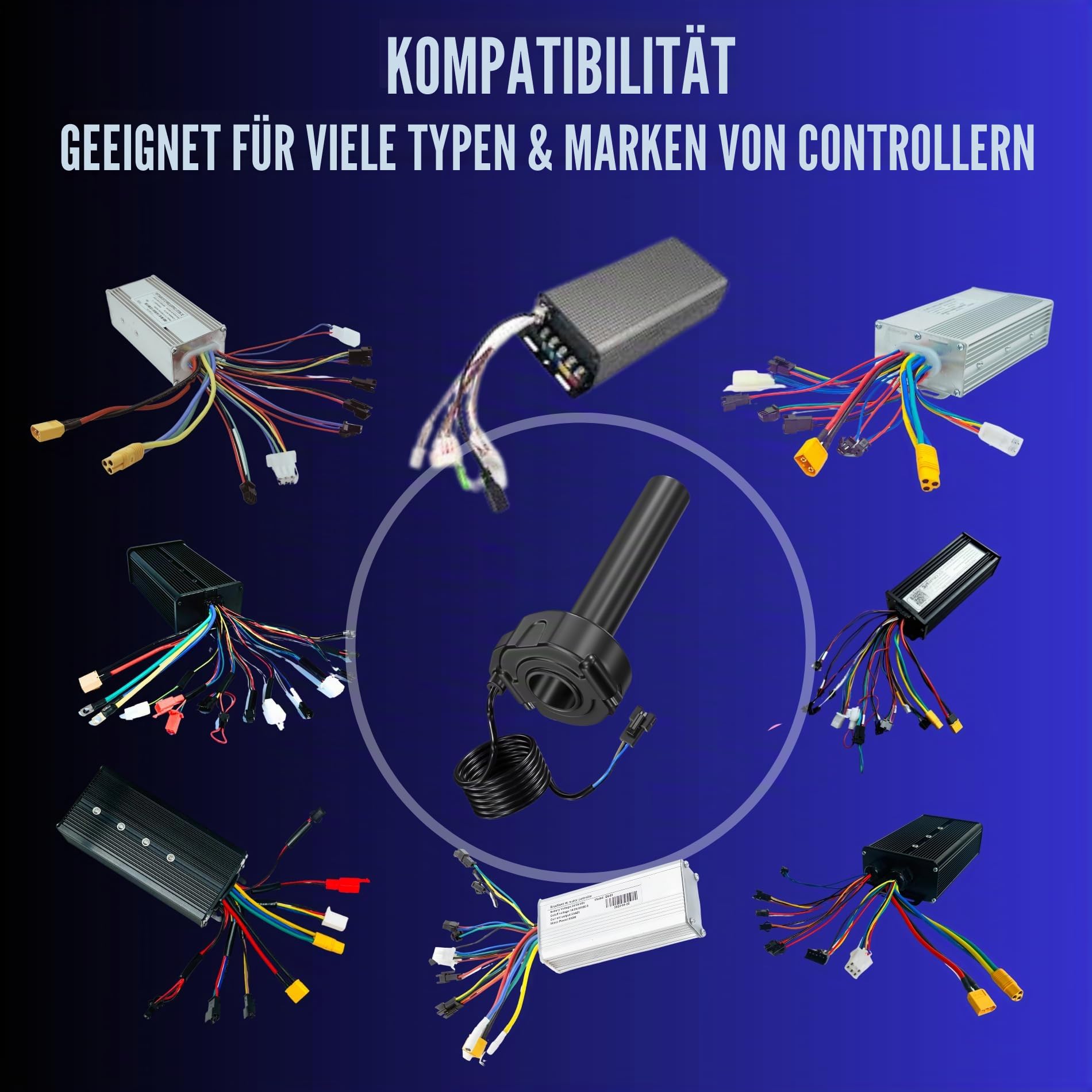 E-Bike Full Twist Throttle Gasgriff Gaszug, schwarze Griffe, Waffelgriff, passend für 3-polige SM-JST-Stecker, DIY EBike Surron, Motocross 12 V, 24 V, 36 V, 48 V, 52 V, 60 V, 72 V