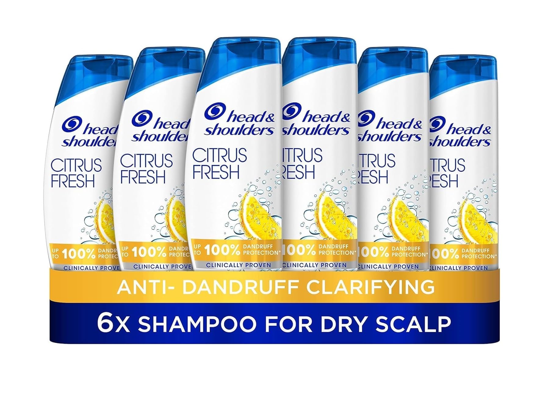 Citrus Fresh Anti Dandruff Shampoo for greasy hair, for daily use. Pack of 6x 250ml shampoo. Up to 100% Dandruff Protection, Clinically Proven. Fresh Clean Feeling with Citrus Scent