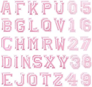 Rnigra 72PCS Iron on Letters Pink and Numbers Patches, A-Z Alphabet & 0-9 Embroidered Letter Patches, Iron on Letters for Clothes and Fabric, DIY Applique Accessories (2 Sets)