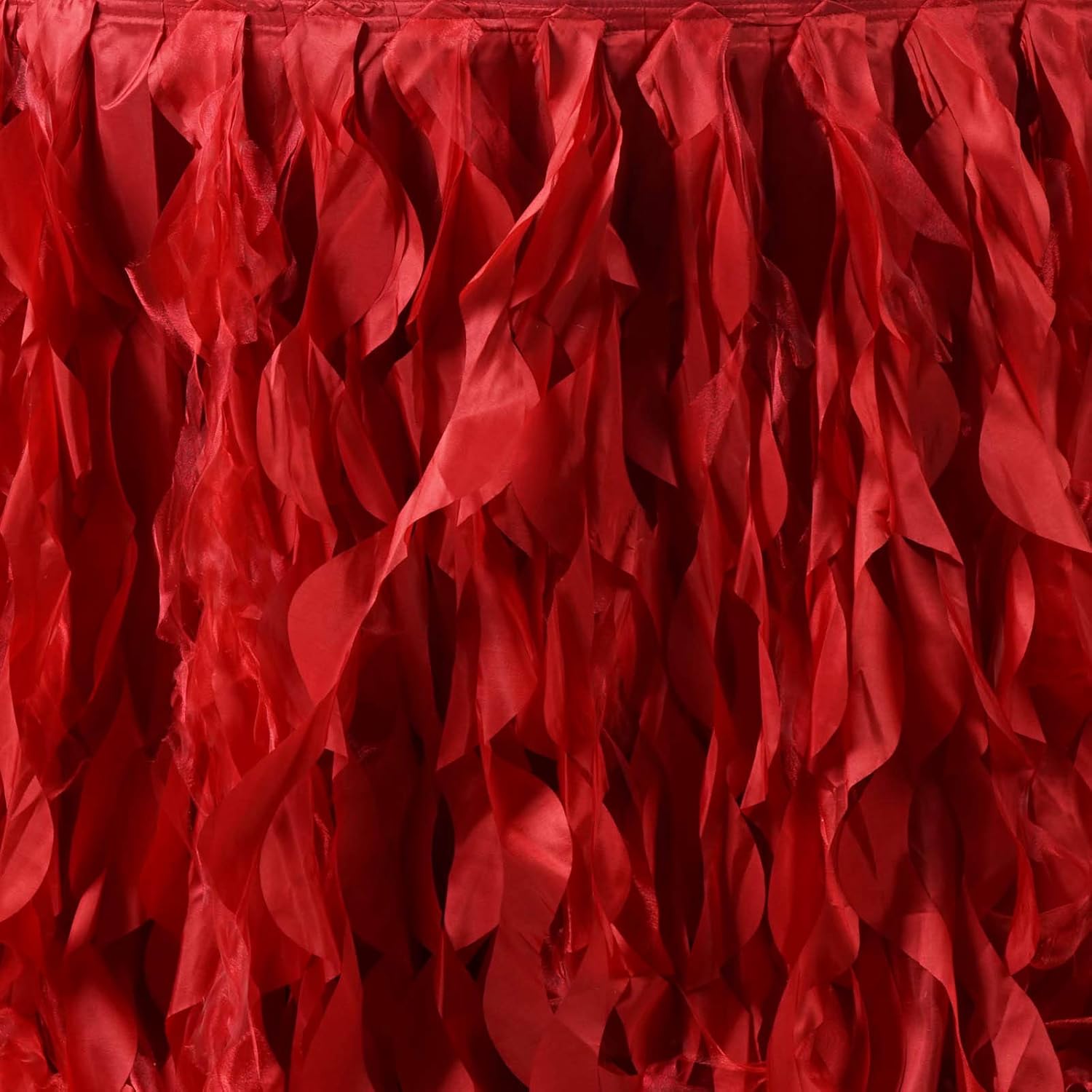 TABLECLOTHSFACTORY 17ft Enchanting Curly Willow Taffeta Table Skirt for Kitchen Dining Catering Wedding Birthday Party Events - Red