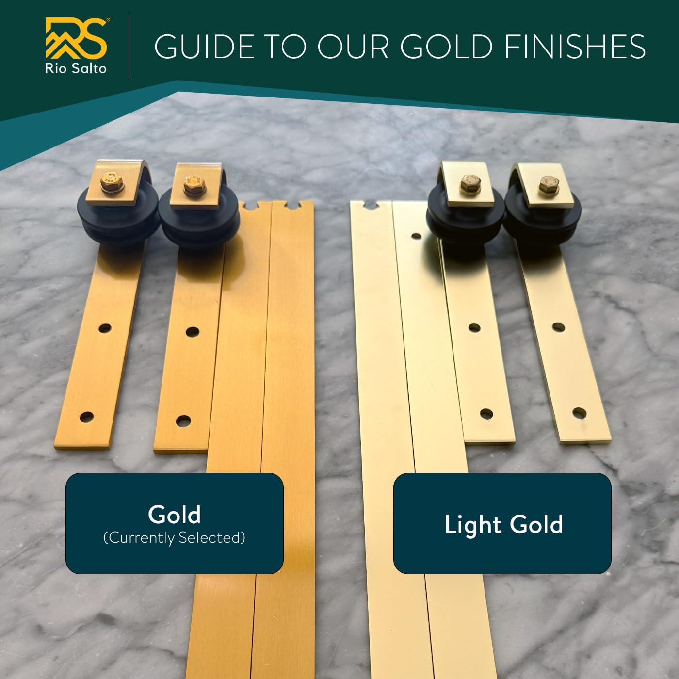 Rio Salto Gold Barn Door Hardware Kit Sliding Door Hardware Modern Barn Interior Closet Pantry Brushed Brass Panel Hardware Handle Bar Floor Guide Hardware Kit Plus, 6ft 7in for Single Panel - NO DOOR image 4