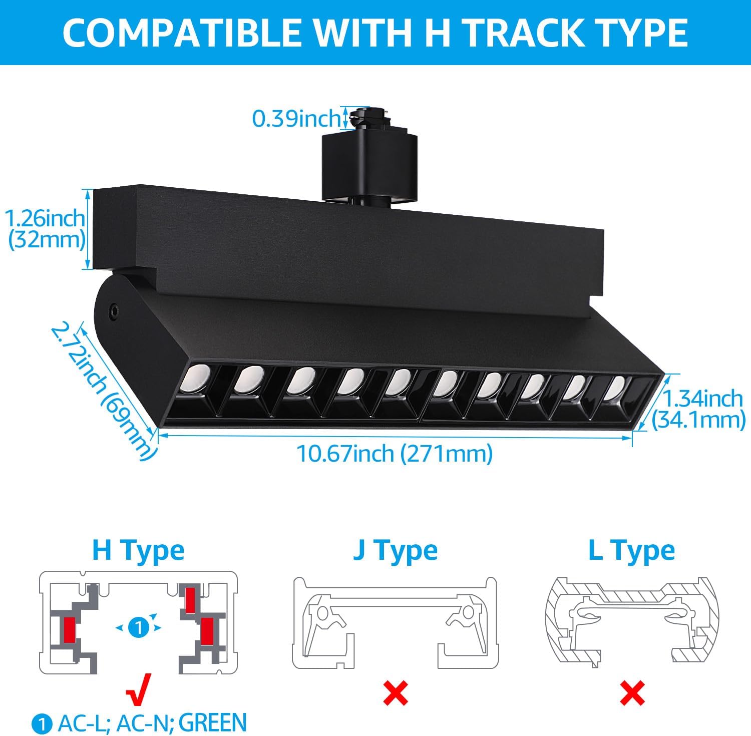 LEONLITE 24W Dimmable LED Track Lighting Heads H Type, CRI90, Adjustable Spotlight Track Light Replacement Fixture, Aluminum, 100-277V, Super Bright, Flicker Free, 4000K Cool White, Black, Pack of 4