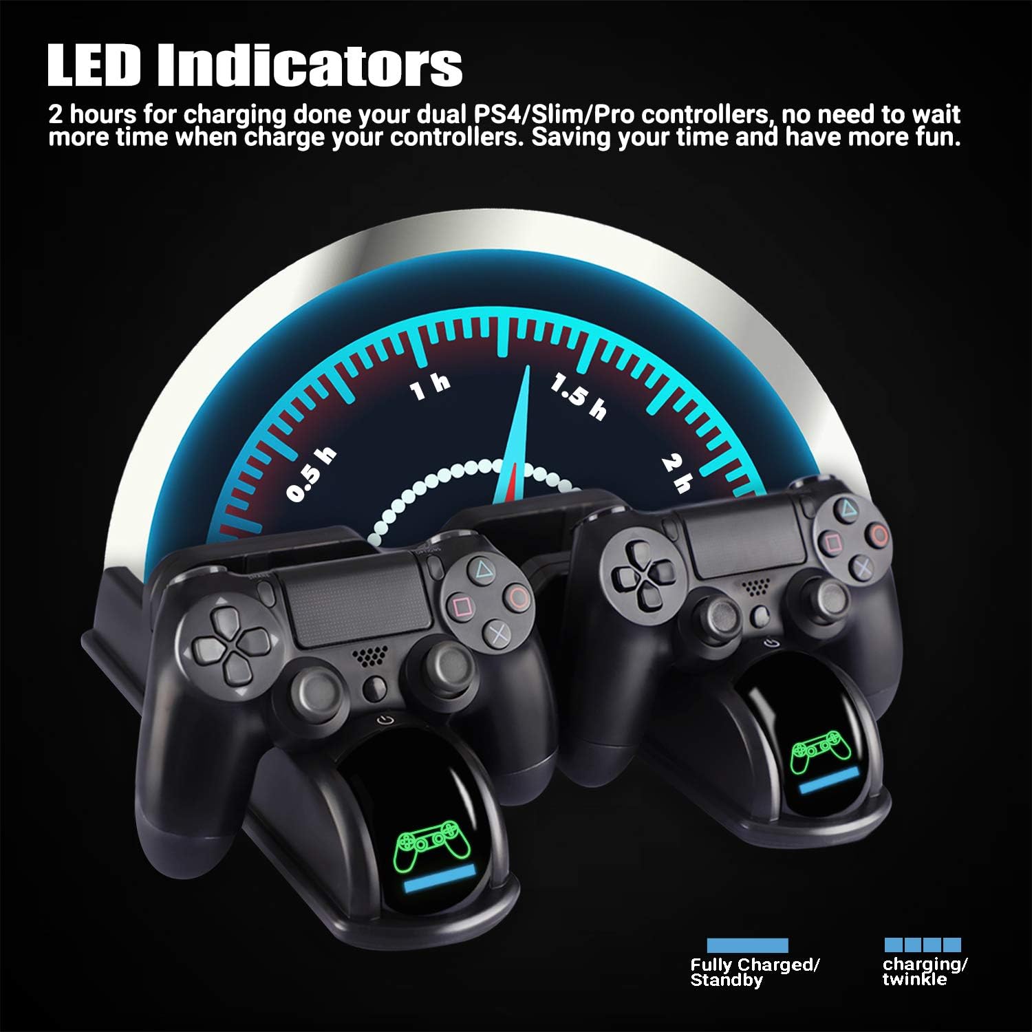 Cooling Fan for PS4, Multifunctional Vertical Cooling Stand and Controller Charger Station for PS4 Slim / PS4 Pro/Playstation 4, with Upgraded LED Indicators and 12PCS Game Storage for PS4/ Slim/ Pro