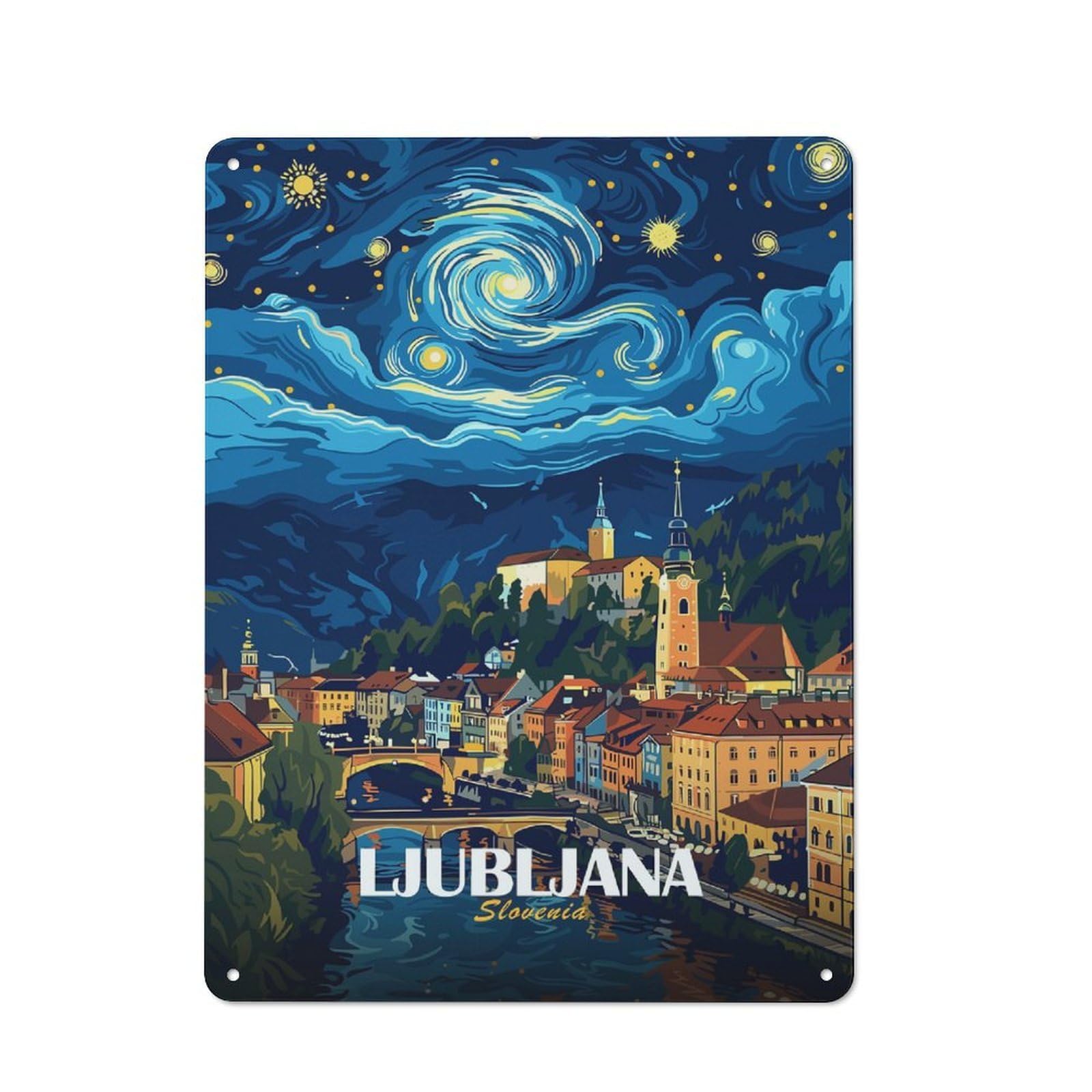 Ljubljana Slovenia Cityscape Art Metal Wall Plaque 40x30cm, Character Room Wall Plaque for Hallway, Home Bar, Garage Or Study
