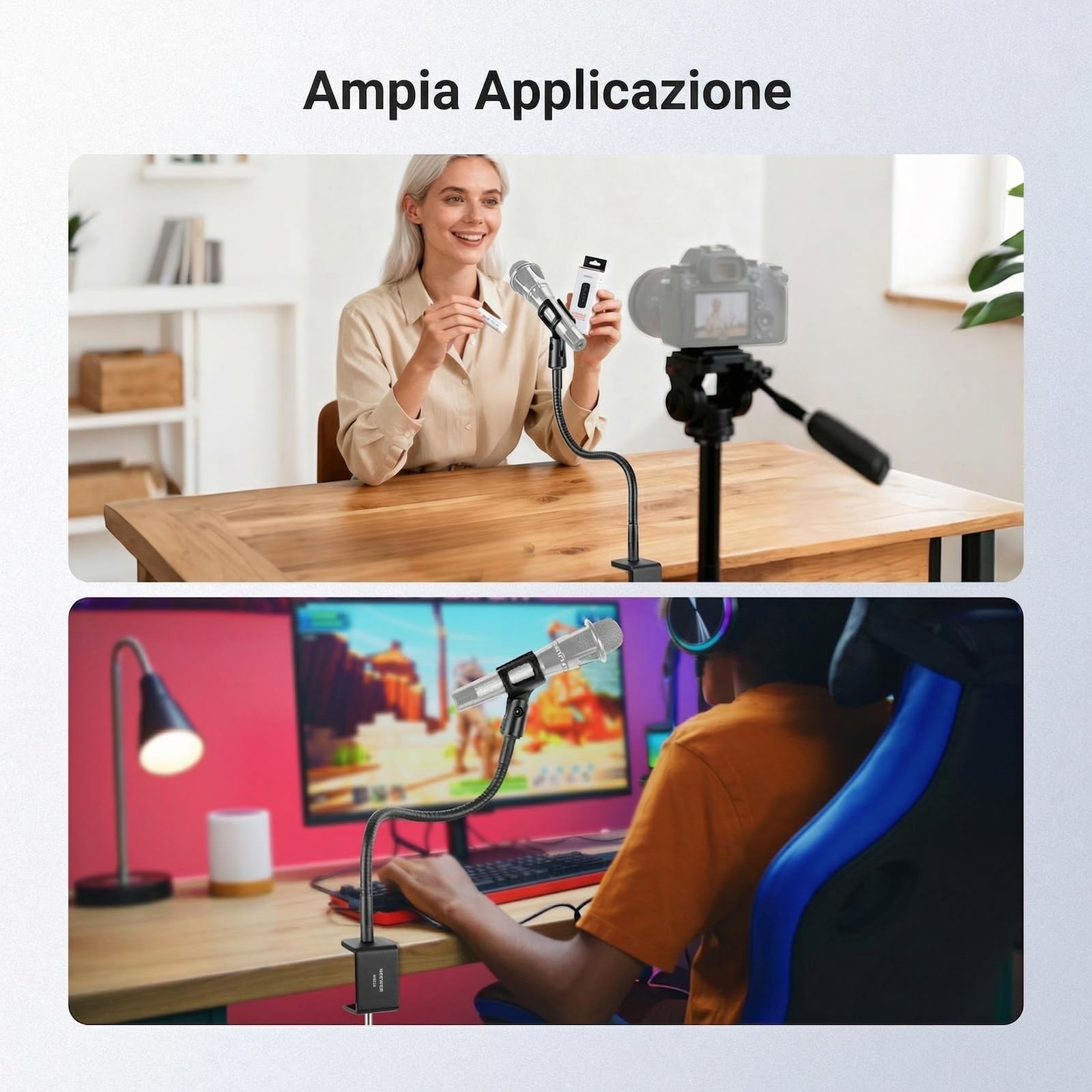 NEEWER Supporto Microfono da Tavolo con Braccio Flessibile, Morsetto Porta Mic da Scrivania con Clip e Adattatore 3/8" a 5/8" Compatibile con Blue Yeti Snowball HyperX QuadCast SoloCast Shure, MS016