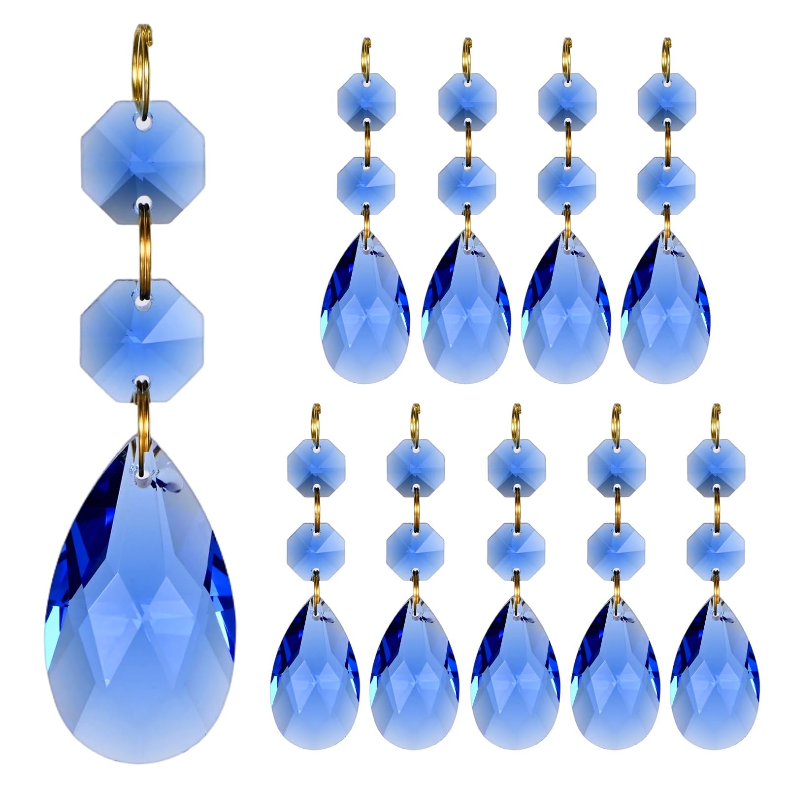 M METERXITY 10PCS Crystal Suncatcher 2 Teardrop Prisms Pendants Ornament, 38mm Chandelier Hanging Crystal Sun Catcher Beads for Home Garden Windows Wedding DIY Decoration [Medium Blue]