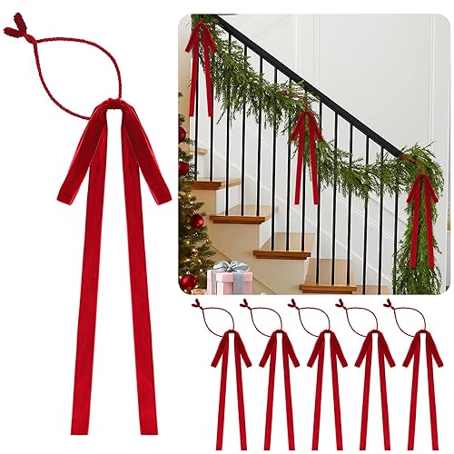 Dingion 16 Pcs Red Velvet Bow Christmas Garland Ties for