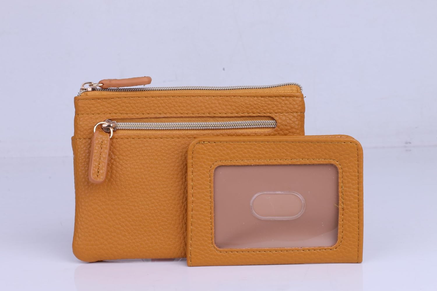 Julia Buxton Women's RFID Blocking Vegan Leather Wallet with Zipper, ID Windows, Card Slots & Key Ring | Compact Coin & Card Holder Case, Mustard Yellow