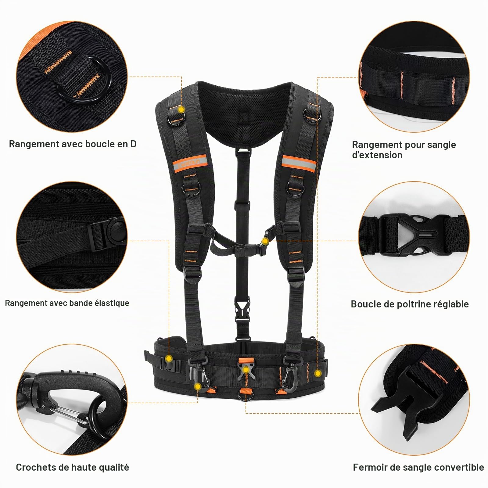 Cwatcun Sangle de caméra réglable pour photographes – Harnais à double épaule multifonctionnel et ceinture de taille pour accessoires d’appareil photo DSLR/SLR et rangement