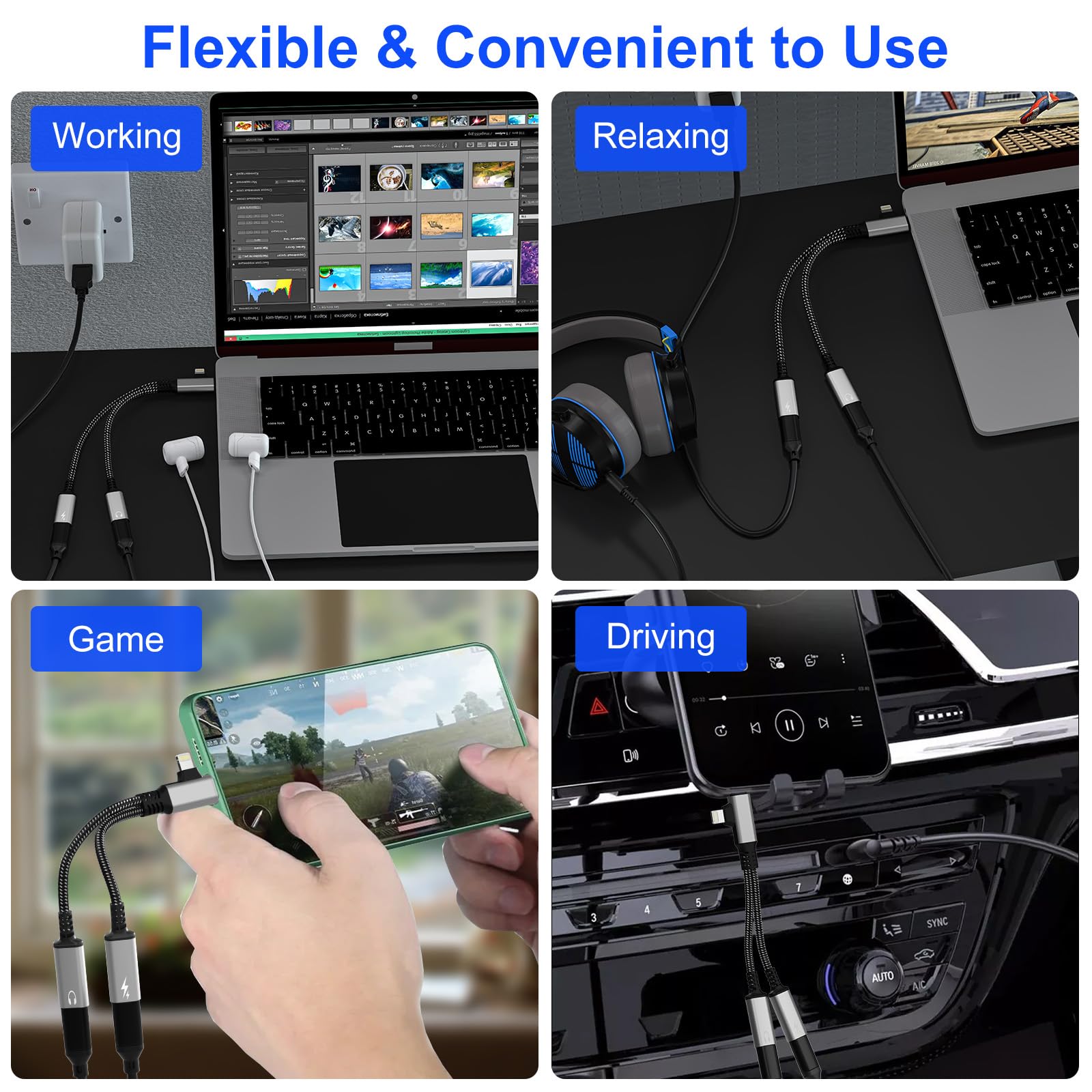 Dual USB C Kopfhörer und Ladegerät, 2 in 2 Typ C und Lightning Splitter mit PD 60W Ladegerät, Dual USB C Splitter Audio und Aufladen für iPhone 16 15 14 13, Galaxy, iPad, Unterstützung Anrufe