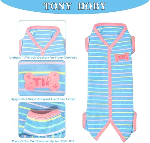 Miniatura 10 de TONY HOBY Pijama para perro hembra, camisa para perro con rayas coloridas, ropa para mascotas para perros pequeños y medianos (rosa y azul, niña, S)