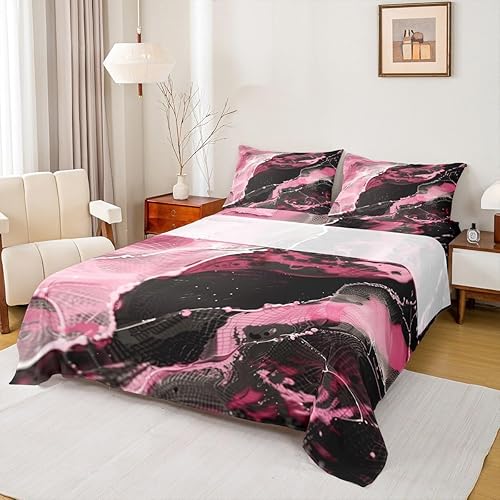 Miniatura 10 de Juego de sábanas de mármol colorido para niñas, niños y mujeres, color morado, azul, rosa, remolino, mármol, sábana bajera ajustable psicodélico,