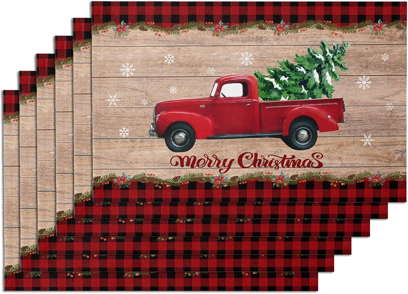 BARTHKIT Placemats Merry Christmas Red Truck, Placemats for Dining
