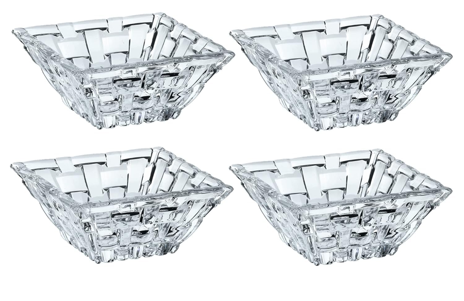 VELVETEARTH ® Square Mesh Design Crystal Glass Serving Dinner Tray with