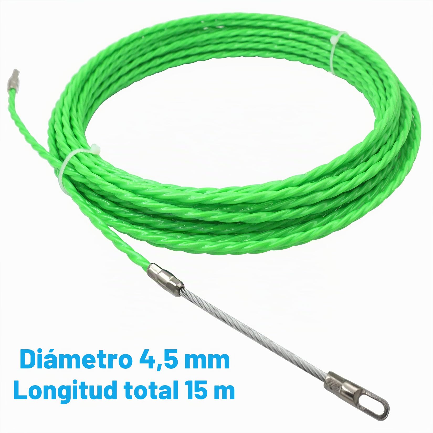 Akuoly Guia Pasacables Alambre Retráctil en Espiral de 15M, Fish Tape de Poliéster Diámetro 4,5mm, Ideal para Colocación de Cables, Color Verde