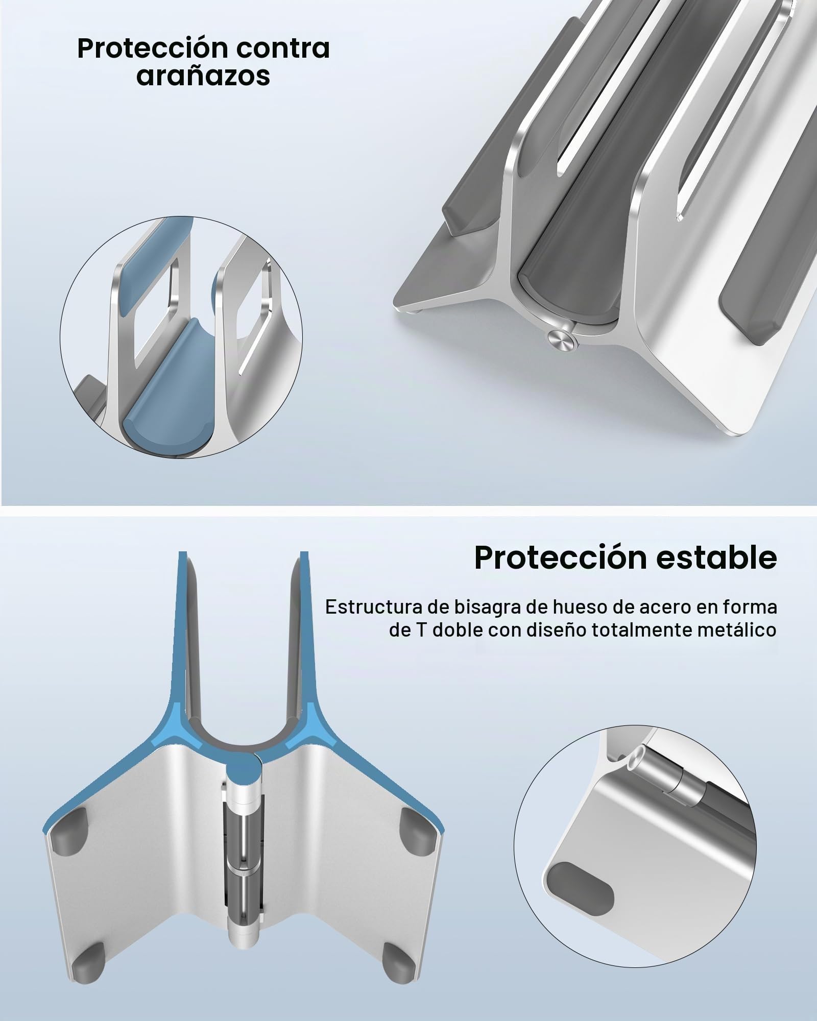 SODI Soporte Vertical para Portátil, Soporte para MacBook con Bloqueo Automático por Gravedad, Soporte Portátil Compatible con MacBook Pro/Air, Matebook, HP, iPad, Tablet, Plata