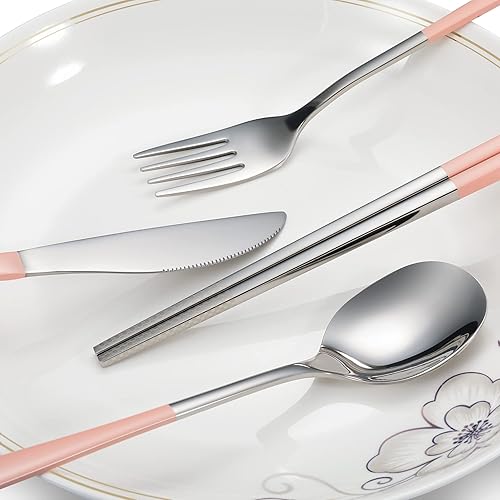 Miniatura 2 de Juego de cubiertos de viaje, cubiertos de acero inoxidable 188, juego de utensilios reutilizables con estuche, cubertería portátil para lonchera de