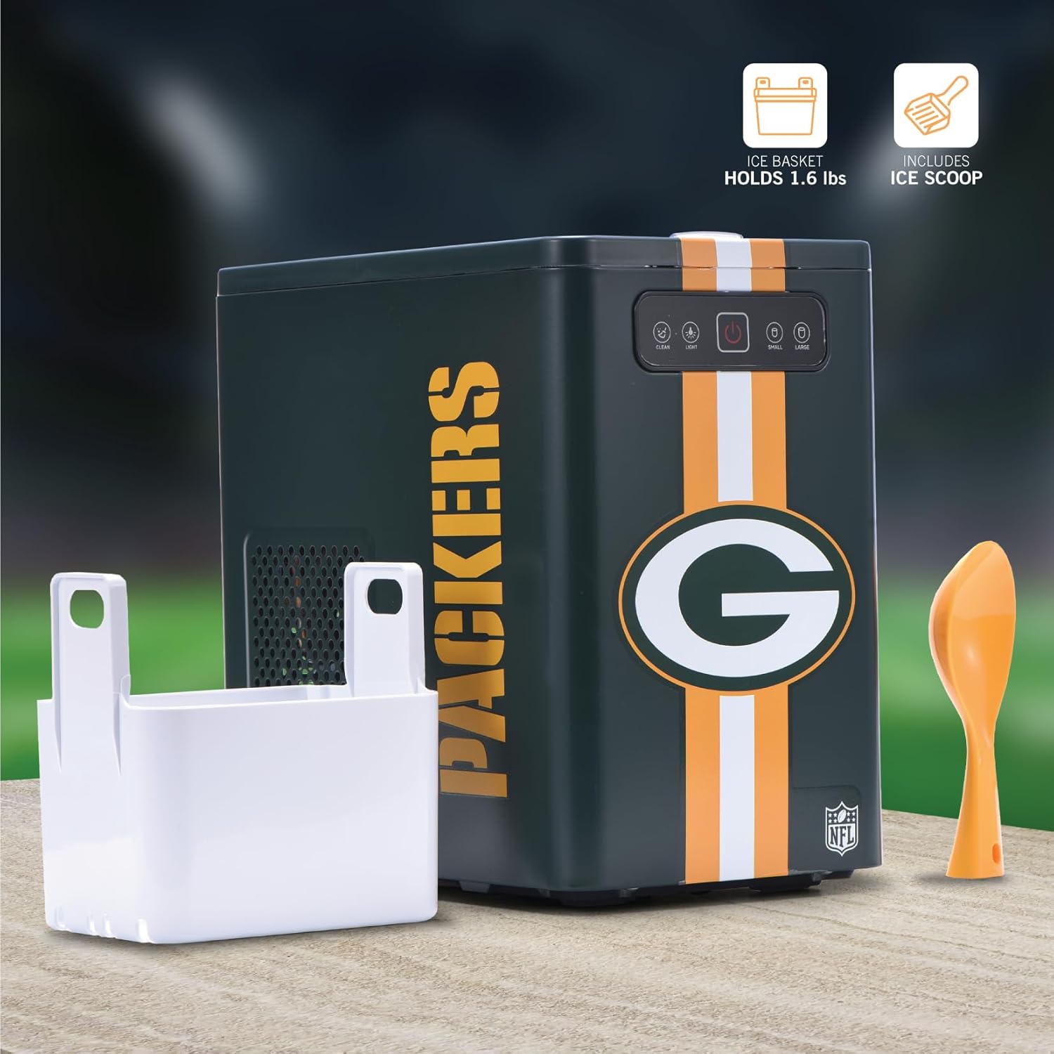 Ukonic NFL Green Bay Packers Countertop Ice Maker Machine – Dark Green Portable Bullet Ice Maker for Home, Garage, Dorm, Fan Cave – Fast Ice Production for Game Day Parties